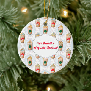 Christmas Latte Ogee Snowflake Pattern  Ceramic Tree Decoration