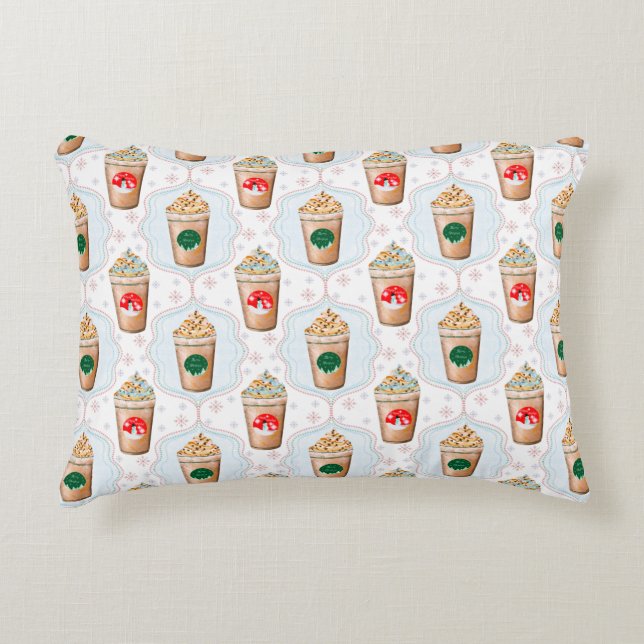 Christmas Latte Ogee Snowflake Pattern  Decorative Cushion (Front)
