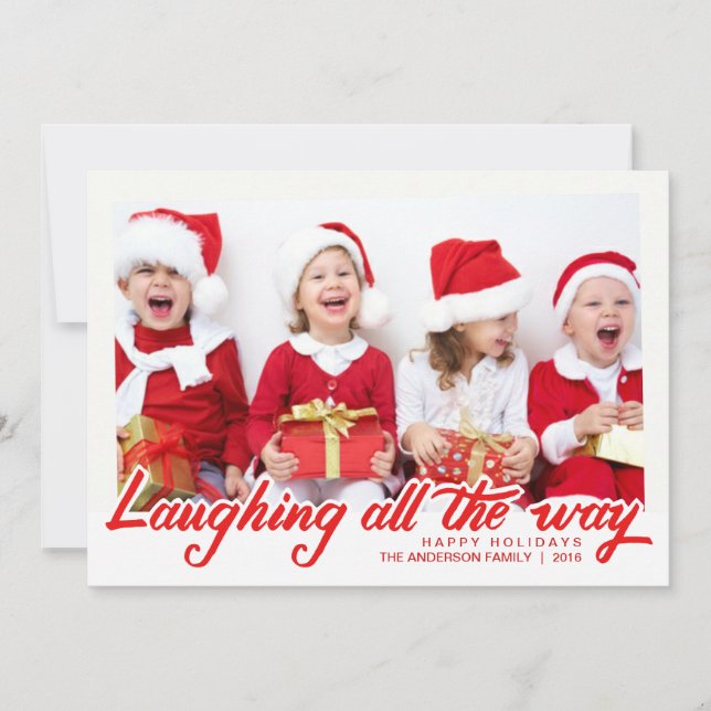 Christmas Laughing Hand Script Lettered Photo Card (Front)