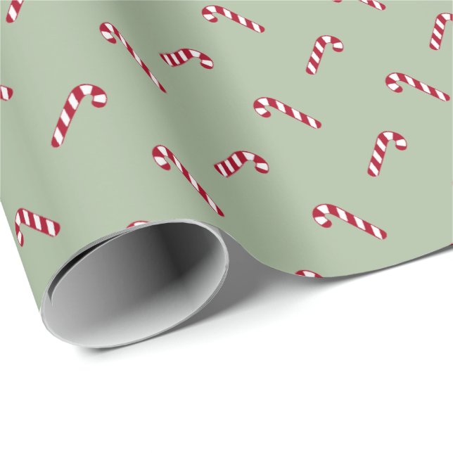 Christmas laurel green red cute candy cane pattern wrapping paper (Roll Corner)
