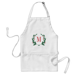 Christmas Laurel Wreath Monogram Standard Apron