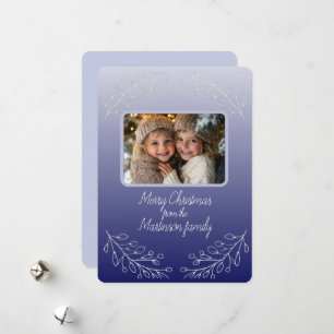 Christmas Leaf Pattern Blue Flat Holiday Card