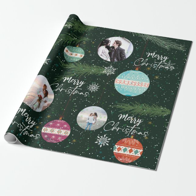  Christmas Leaf Snowflake Ornaments Custom Name Wrapping Paper (Unrolled)