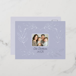 Christmas Leaves Family Photo Personalised Script Foil Holiday Postcard