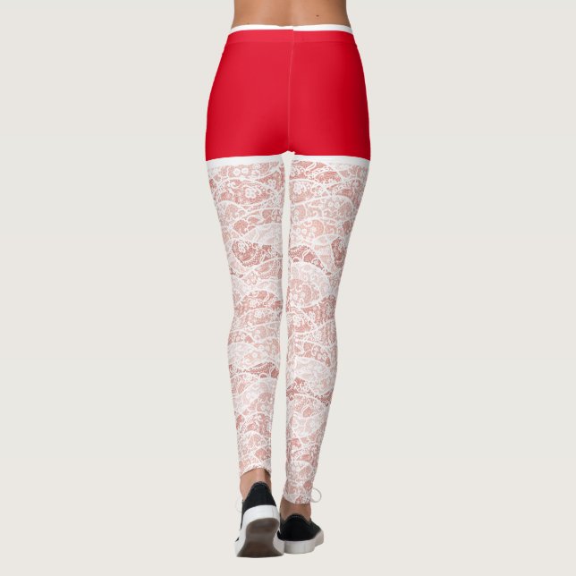 Christmas Leggings Faux Floral White Lace Fishnet (Back)