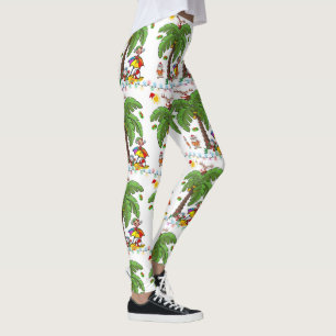 Christmas Leggings, Santa Claus Beach Party  Leggings
