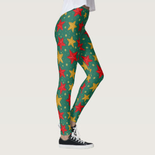 Christmas Leggings wiith red and gold stars