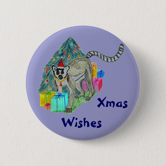 Christmas Lemur 6 Cm Round Badge (Front)