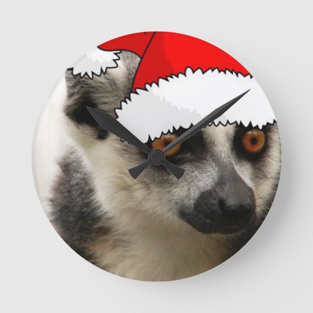 Christmas Lemur Round Clock (Front)