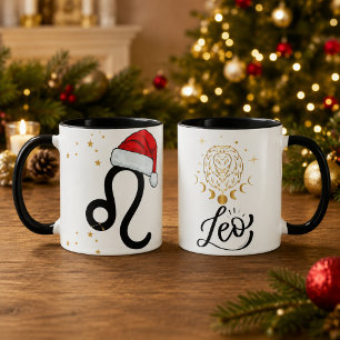 Christmas Leo Zodiac Santa Hat Mug