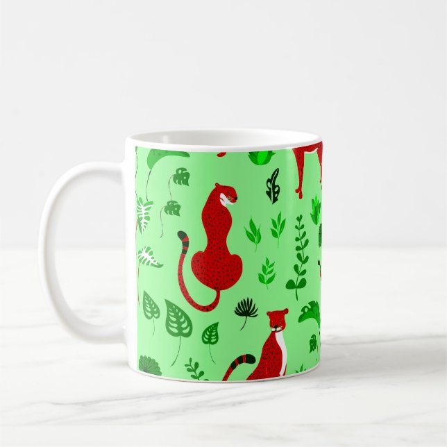 christmas leopard cheetah monstera plant coffee mug (Left)