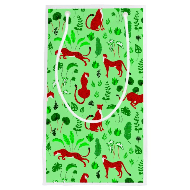 christmas leopard cheetah monstera plant small gift bag (Front)