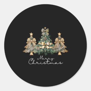 Christmas Leopard Coquette Bow Xmas Trees Pajamas  Classic Round Sticker