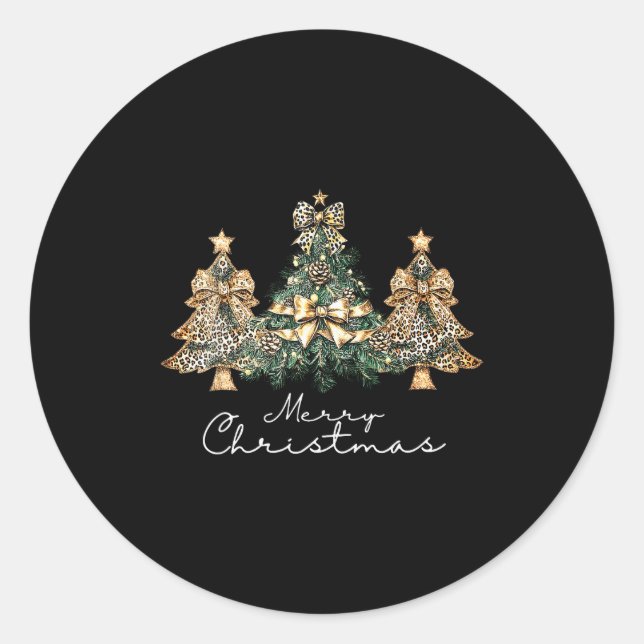 Christmas Leopard Coquette Bow Xmas Trees Pajamas  Classic Round Sticker (Front)