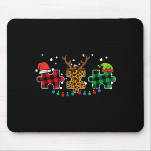 Christmas Leopard Plaid Puzzle Autism Xmas Men Wom Mouse Pad