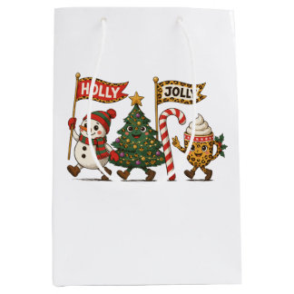Christmas Leopard Snowman Tree Hot Cocoa Xmas Medium Gift Bag
