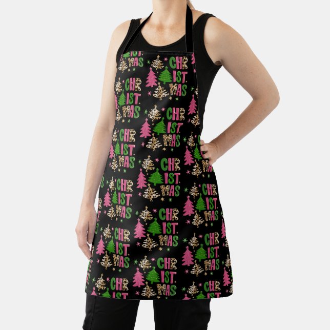 Christmas Leopard Tree Preppy Merry & Bright  Apron (Insitu)