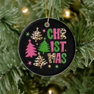 Christmas Leopard Tree Preppy Merry & Bright  Ceramic Tree Decoration
