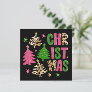 Christmas Leopard Tree Preppy Merry & Bright  Holiday Card
