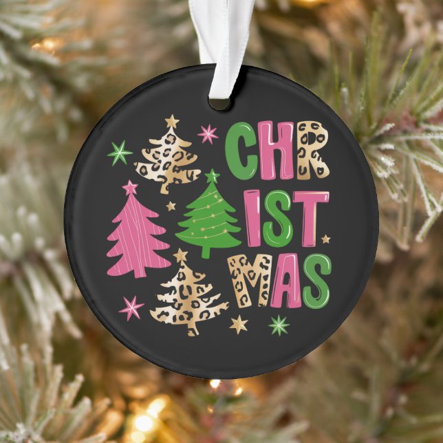 Christmas Leopard Tree Preppy Merry & Bright  Ornament (Tree)
