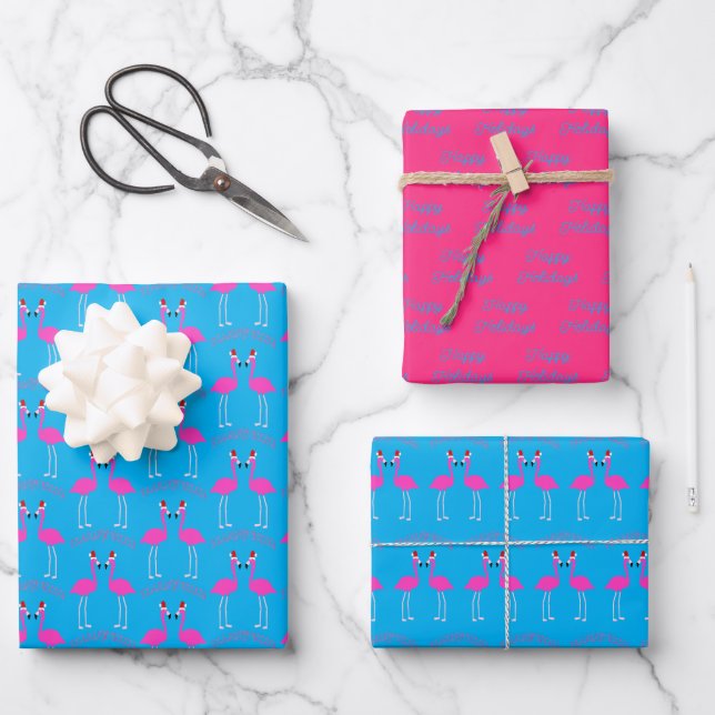 Christmas Lesbian Flamingos Flamingo Belles Custom Wrapping Paper Sheet (Front)