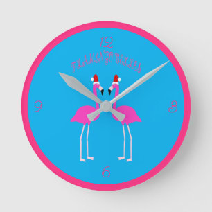 Christmas Lesbian Flamingos Flamingo Belles Round Clock