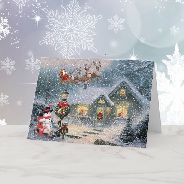 Christmas Let it Snow Santa Sleigh Reindeer Holiday Card (Creator Uploaded)