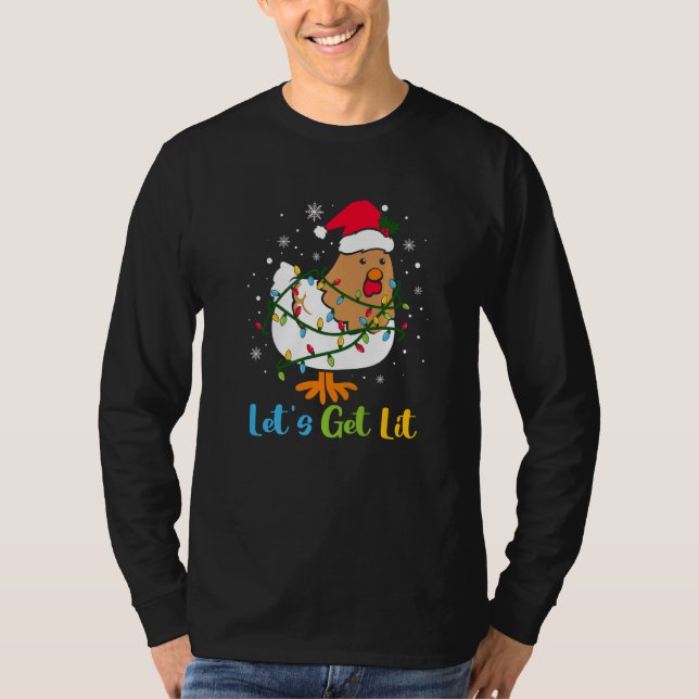 Christmas Let's Get Lit Chicken Christmas Tree T-Shirt (Front)