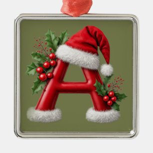 Christmas Letter A Decorated With Santa Hat Metal Tree Decoration