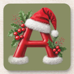 ☕ Christmas Letter A Monogram Gift For Home Bar 🎅 Coaster