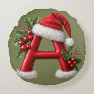 🎄Christmas Letter A Santa Hat Home Decor Gift  Round Cushion