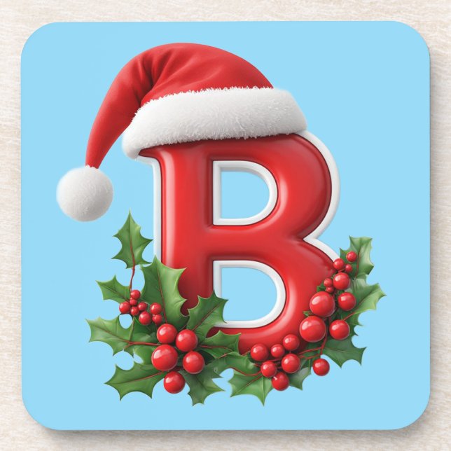 🎄 Christmas Letter B Monogram Gift For Home Bar ☕ Coaster (Front)