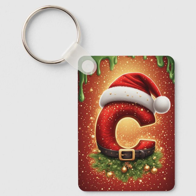 Christmas Letter C Monogram Festive Decor Key Ring (Front)