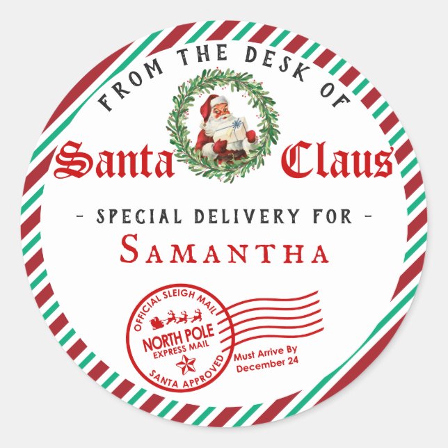 Christmas Letter from Santa Nice List Certificate Classic Round Sticker (Front)