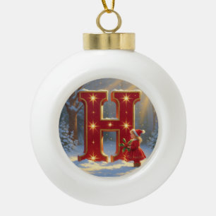 Christmas Letter H Ornament   Red Gold Monogram