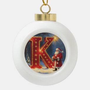 Christmas Letter K Ornament   Red Gold Monogram