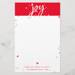 CHRISTMAS LETTER modern hand lettered joy red Stationery