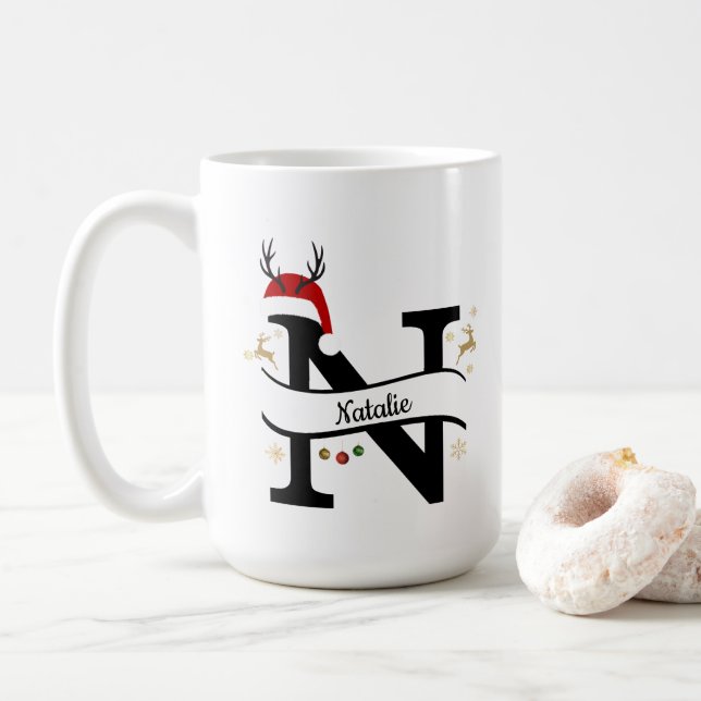Christmas Letter N Alphabet  Coffee Mug (With Donut)