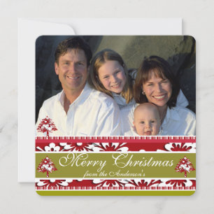 Christmas Letter on Back Damask Tree Holiday Card