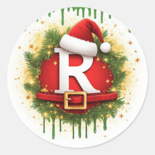 Christmas Letter R with Santa Hat Holiday Gift Classic Round Sticker