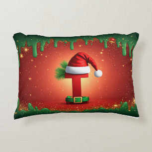 Christmas Letter T For Holiday Gifts Decorative Cushion