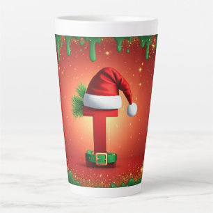 Christmas Letter T For Holiday Gifts Latte Mug