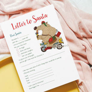 Christmas Letter To Santa Claus Bear Template