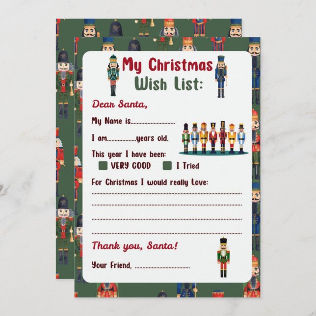 Christmas Letter to Santa - Nutcracker  Invitation (Front/Back)