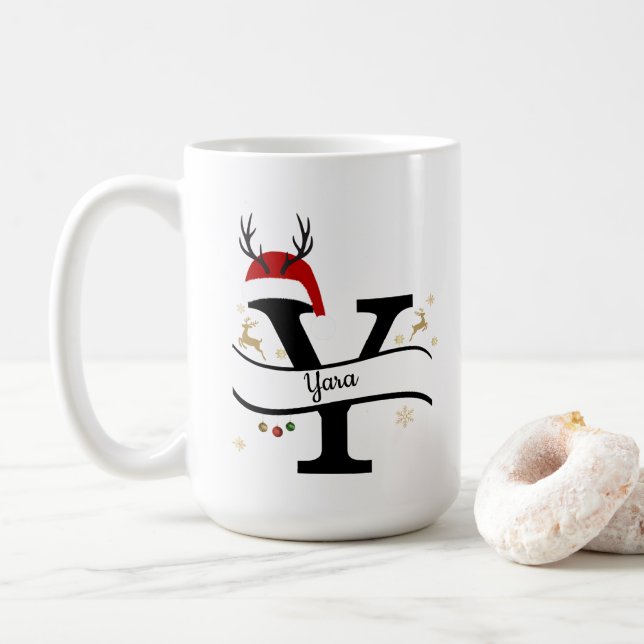 Christmas Letter Y Alphabet  Coffee Mug (With Donut)