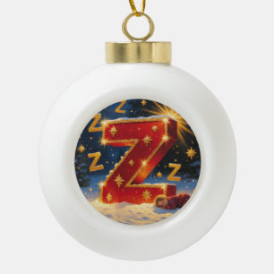 Christmas Letter Z Ornament   Red Gold Monogram