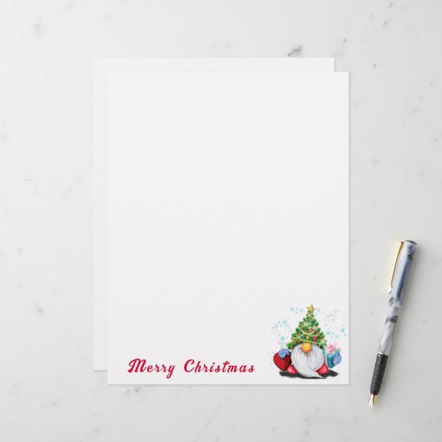 Christmas Letterhead Cute Gnome with Gift (Front/Back In Situ)