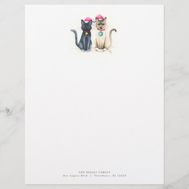 Christmas Letterhead Festive Watercolor Cats (Front)
