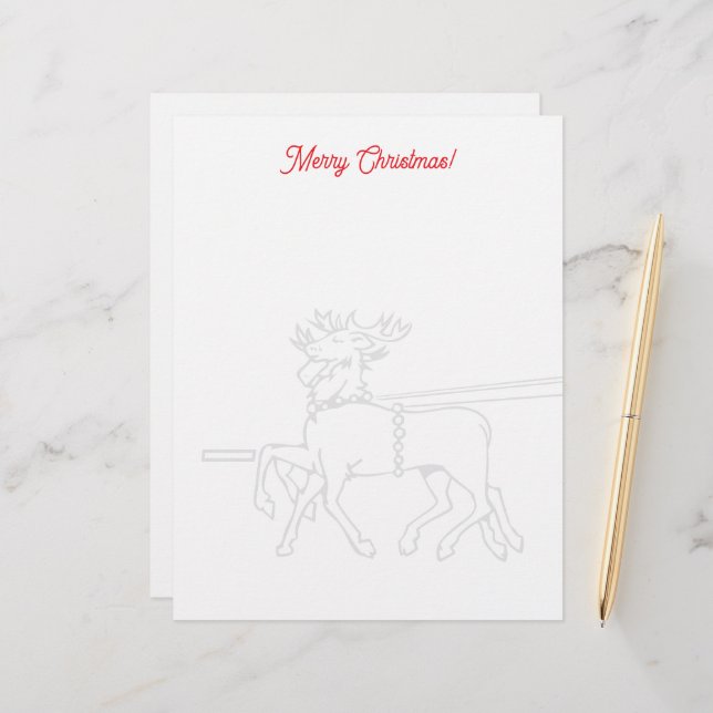 Christmas letterhead with Santa's reindeer drawing (Front/Back In Situ)
