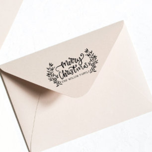 Christmas Lettering Calligraphy Leaf Family Name Rubber Stamp